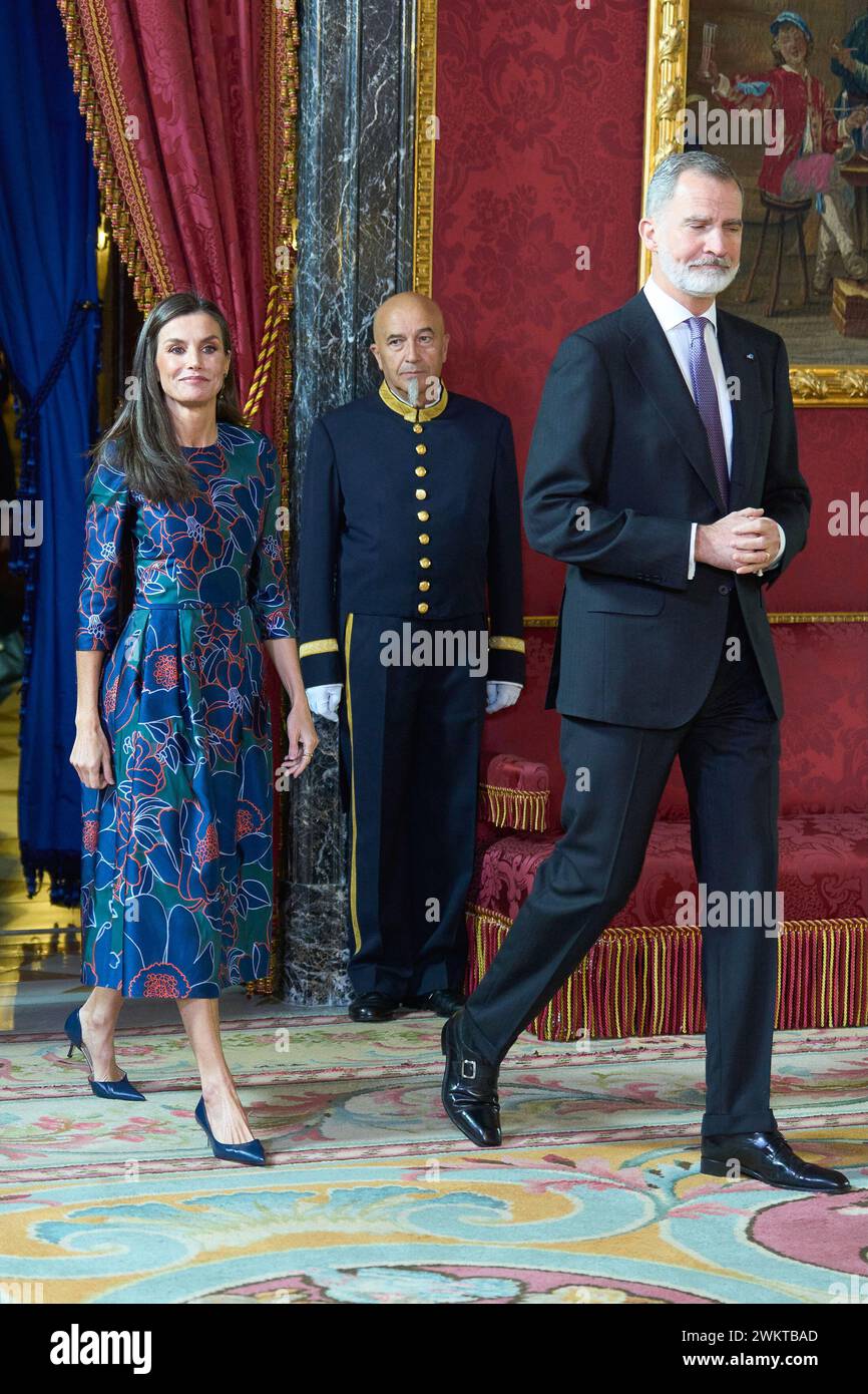 Le roi Felipe VI d'Espagne et la reine Letizia d'Espagne accueillent un déjeuner pour le président du Guatemala Cesar Bernardo Arevalo de Leon et son épouse Lucrecia Eugenia Peinado Villanueva au Palais Royal le 22 février 2024 à Madrid, Espagne (photo par Oscar Gonzalez/Sipa USA) (photo Oscar Gonzalez/Sipa USA) Banque D'Images