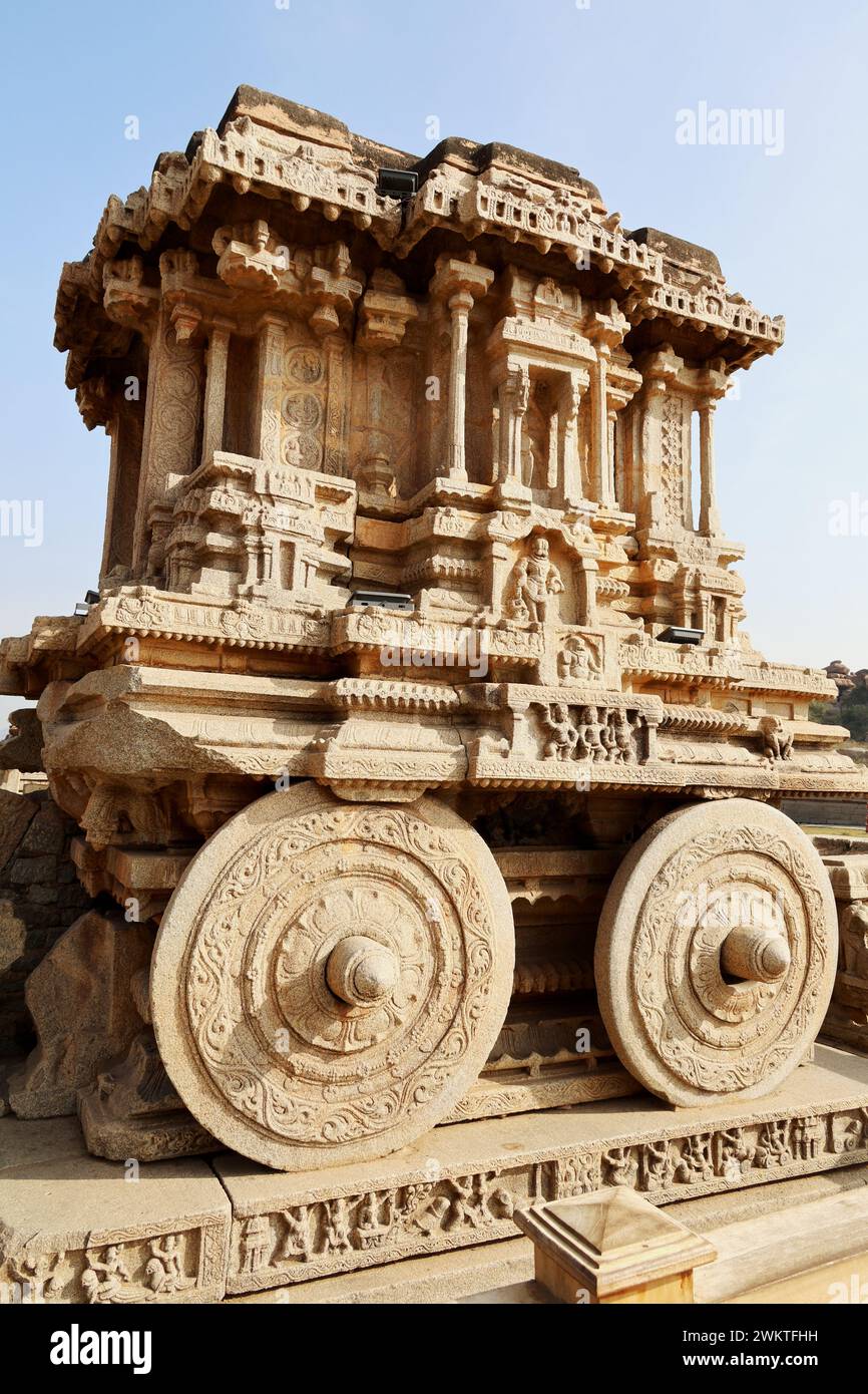 Stone chariot Shrine, Temple Vijaya Vittala, Hampi, Hosapete, Karnataka, Inde Banque D'Images