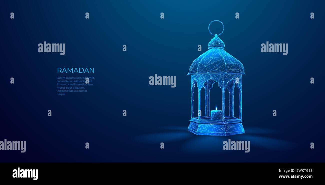 Lanterne Ramadan dans un style de technologie futuriste sur fond bleu foncé Illustration de Vecteur