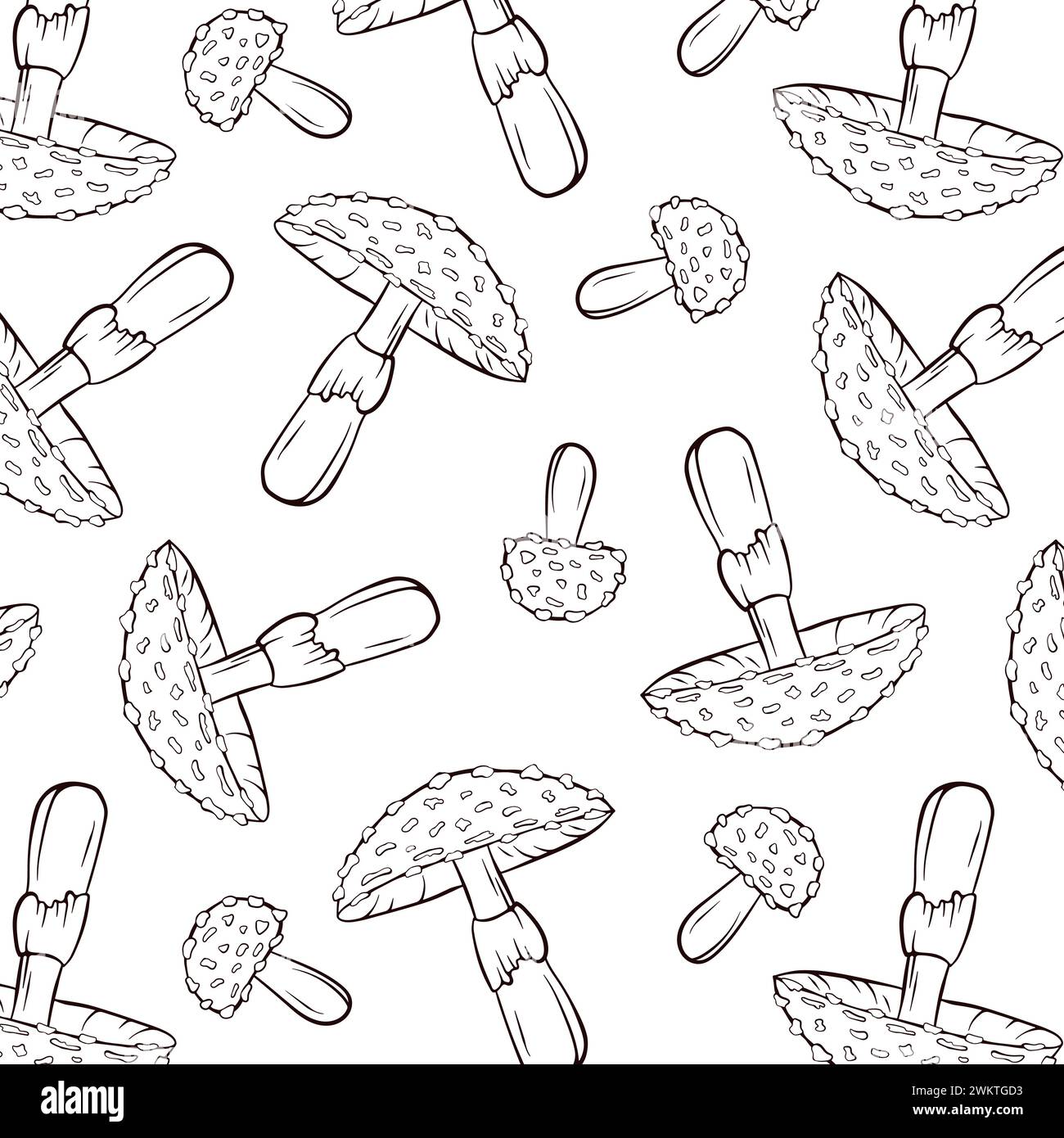 Motif de champignon non comestible agarique à la mouche dans un style artistique au trait. Contour dessin à la main pour textile. Illustration vectorielle sur un fond blanc. Illustration de Vecteur