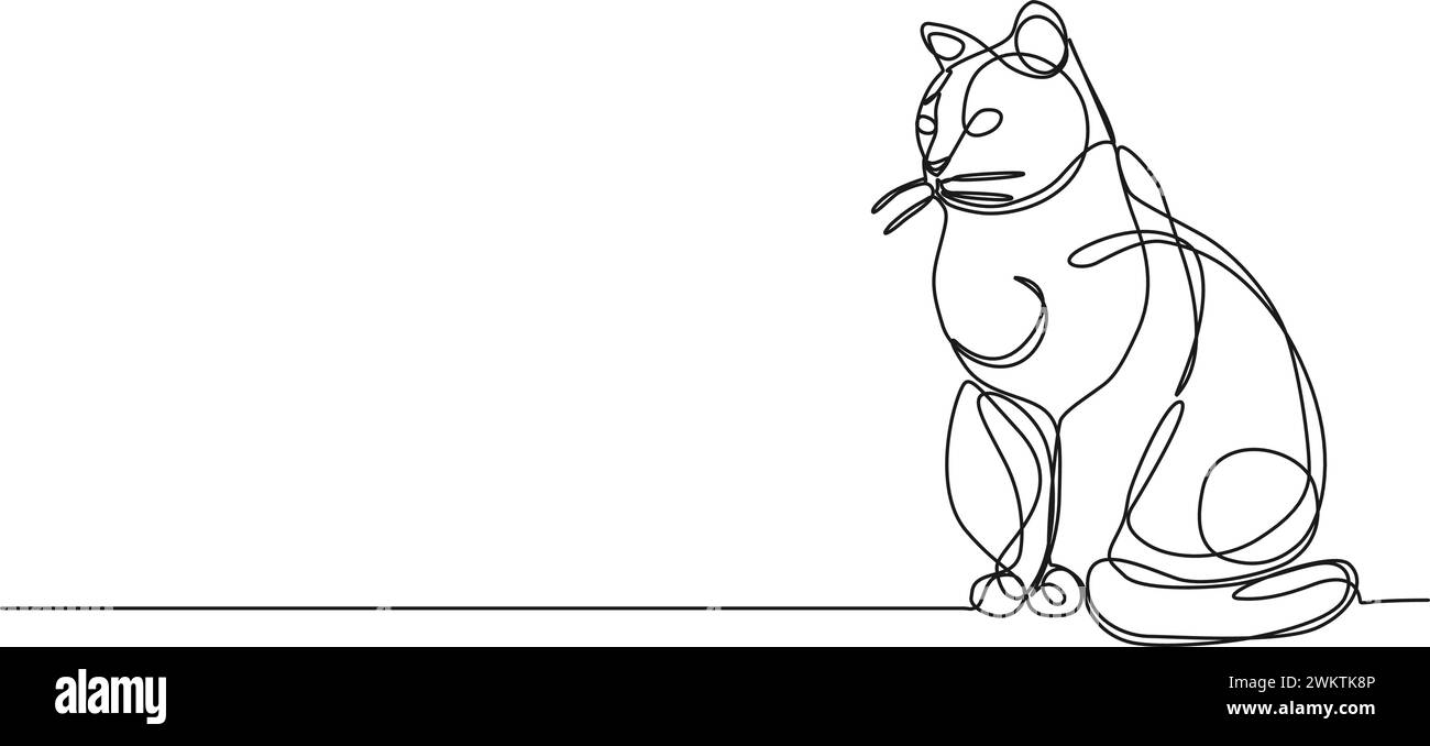 dessin simple continu de chat assis, illustration vectorielle d'art au trait Illustration de Vecteur