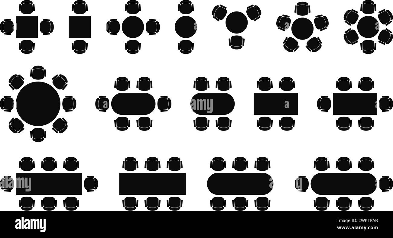 tables vectorielles pour réunion de discussion isolées sur fond blanc. icônes de vue de dessus de tables rondes et carrées avec des chaises pour les milieux d'affaires Illustration de Vecteur tables vectorielles pour réunion de discussion isolées sur fond blanc. icônes de vue de dessus de tables rondes et carrées avec des chaises pour les milieux d'affaires Illustration de Vecteur