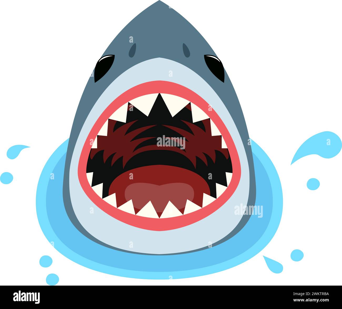 dessin animé vectoriel de requin agressif en mer. illustration de la natation danger pour la vie. poisson de requin effrayant avec la bouche ouverte dans l'eau de l'océan, animal sous-marin pré Illustration de Vecteur