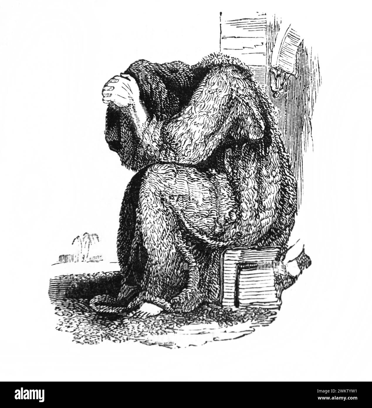 Illustration d'une figure portant un sac que le roi David ordonna à Joab et à tous les gens avec lui de déchirer leurs vêtements et de mettre un sac à Banque D'Images