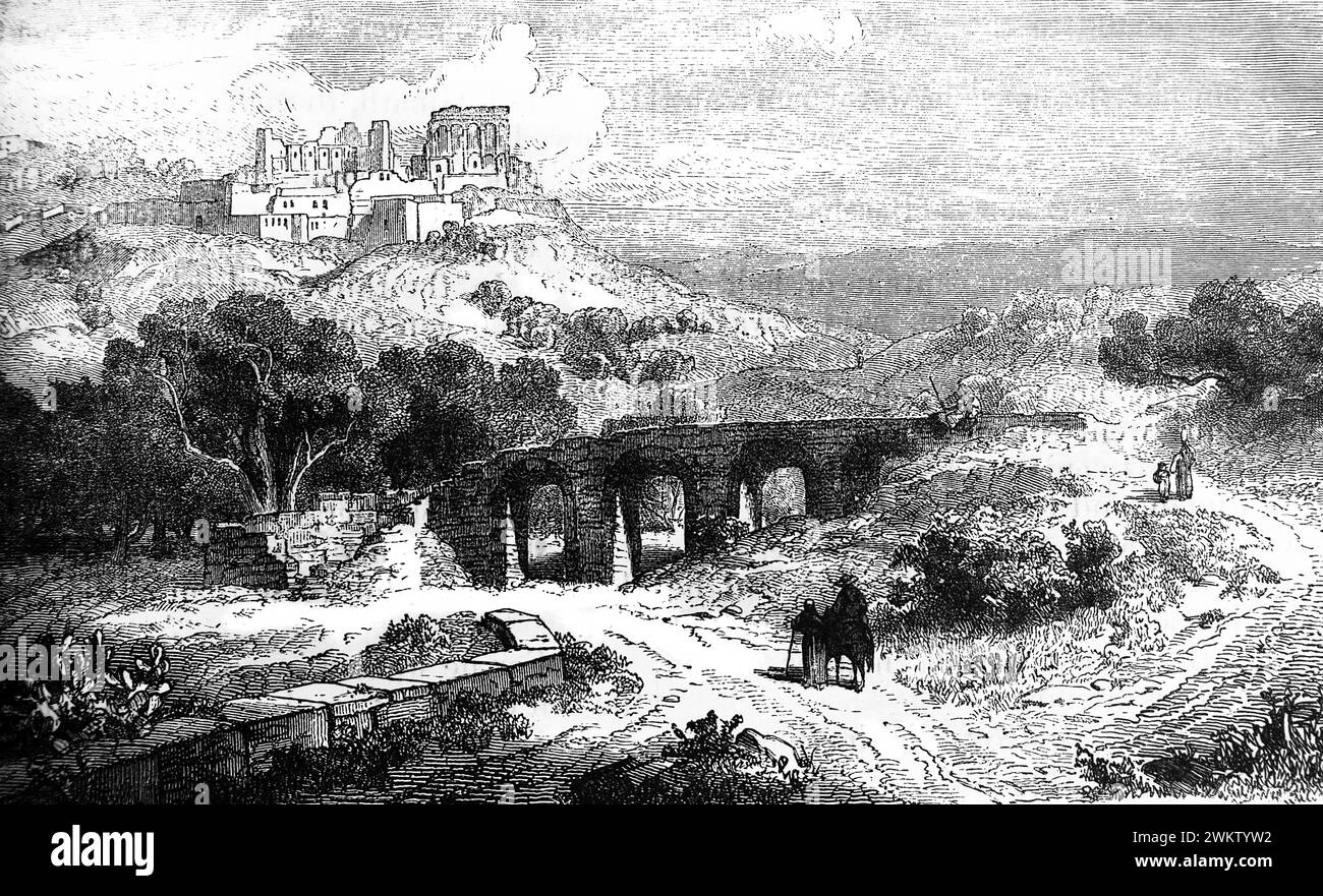 Illustration de Samarie où Omri Roi d'Israël a construit sa capitale déplacer la capitale d'israël de Tirzah à Samarie de l'antique Illu du XIXe siècle Banque D'Images