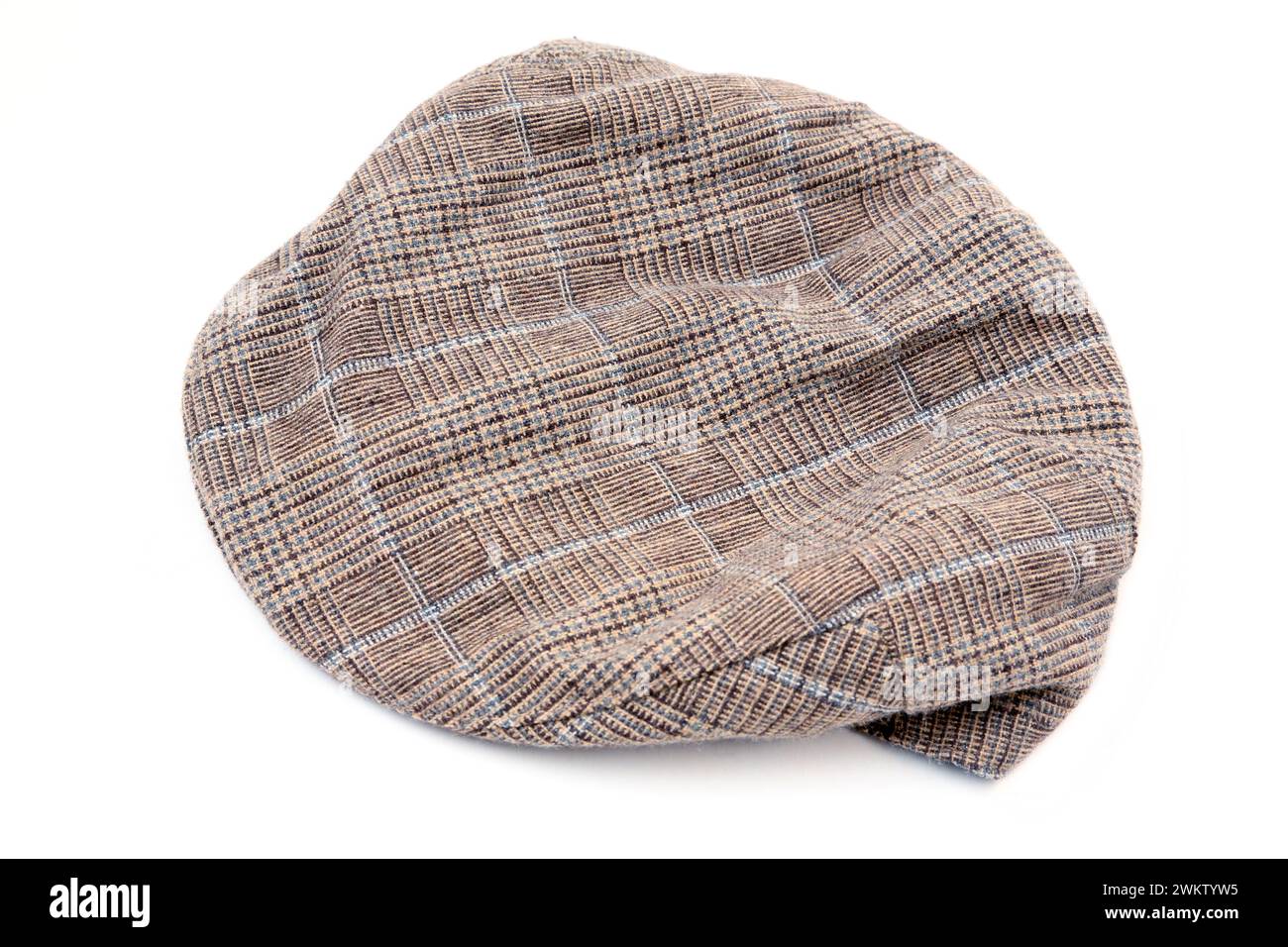 Casquette plate en tweed avec Popper fixée sur la visière Banque D'Images