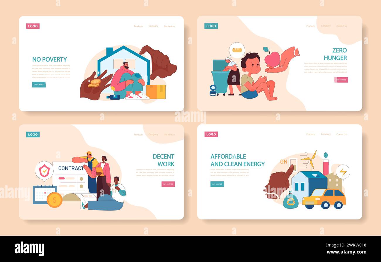 ODD ou objectifs de développement durable Web ou ensemble d'atterrissage. Objectif mondial pour un avenir meilleur, y compris l'égalité, la santé, l'éducation, l'énergie propre et la croissance économique. ESG et CSR. Illustration vectorielle plate Illustration de Vecteur