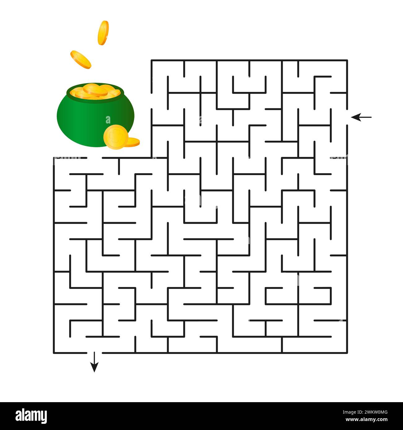 Illustration vectorielle. Labyrinthe de jeu pour enfants pour préparer Patrick s Day. Trouvez le bon chemin vers le pot de pièces de monnaie. Illustration de Vecteur