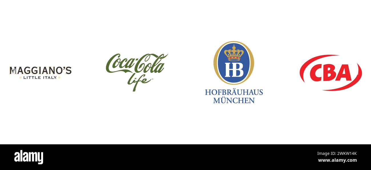 Maggianos Little Italy, CBA, Coca Cola Life, Hofbrauhaus. Collection du logo de la meilleure marque. Illustration de Vecteur