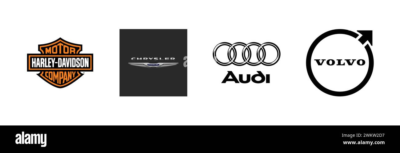 Volvo, Audi, Chrysler , Harley Davidson, collection populaire de logo de marque. Illustration de Vecteur