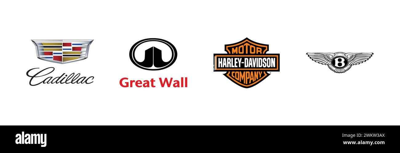 Cadillac, Great Wall, Bentley, Harley Davidson, collection populaire de logo de marque. Illustration de Vecteur