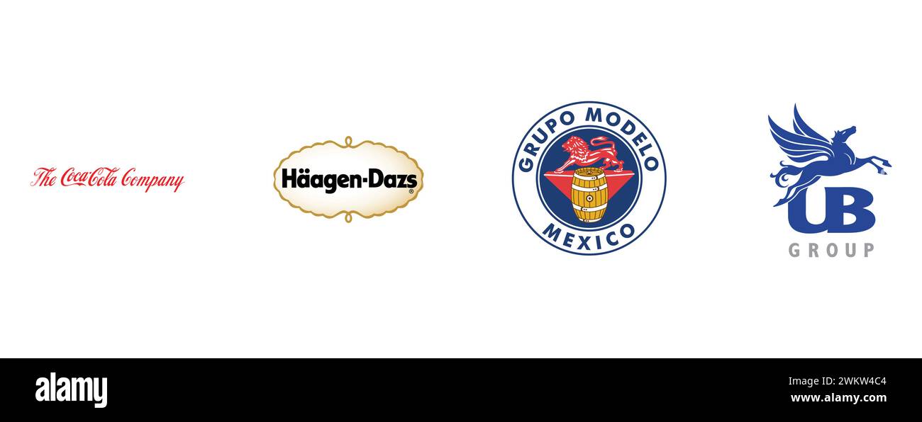 United Breweries Group, Haagen Dazs, The Coca-Cola Company, Grupo Modelo. Collection du logo de la meilleure marque. Illustration de Vecteur