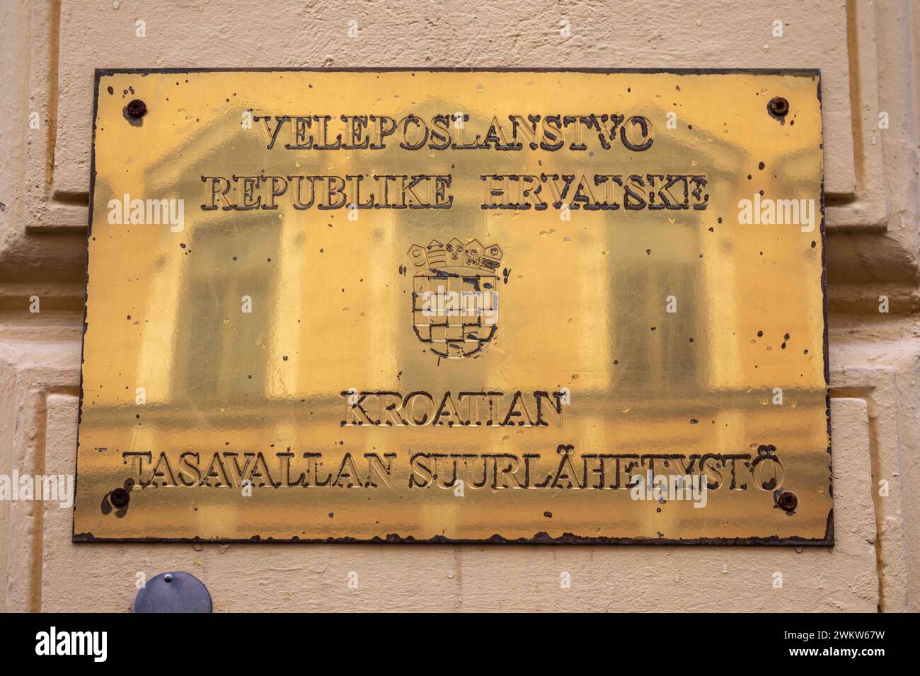 Veleposlanstvo Republike Hrvatske ou ambassade de la République de Croatie signe sur le mur à Helsinki, Finlande Banque D'Images