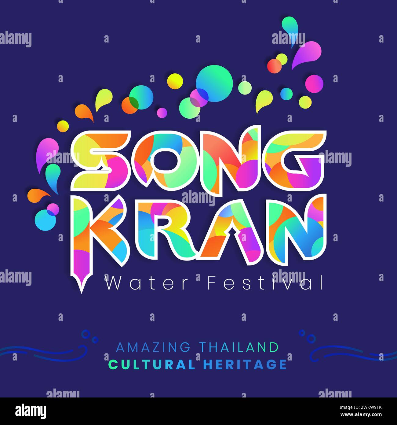 Le festival Songkran de Thaïlande patrimoine culturel logotype design bonheur et concept coloré pour la célébration et l'accueil saisonnier festif avec Illustration de Vecteur