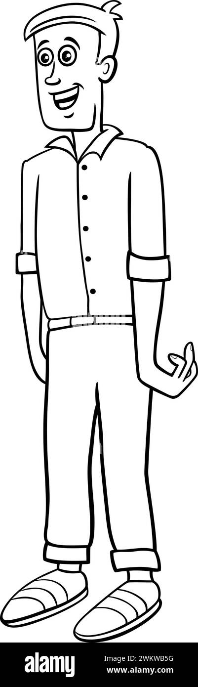 Illustration de dessin animé de jeune homme drôle ou Guy comique personnage coloriage Illustration de Vecteur