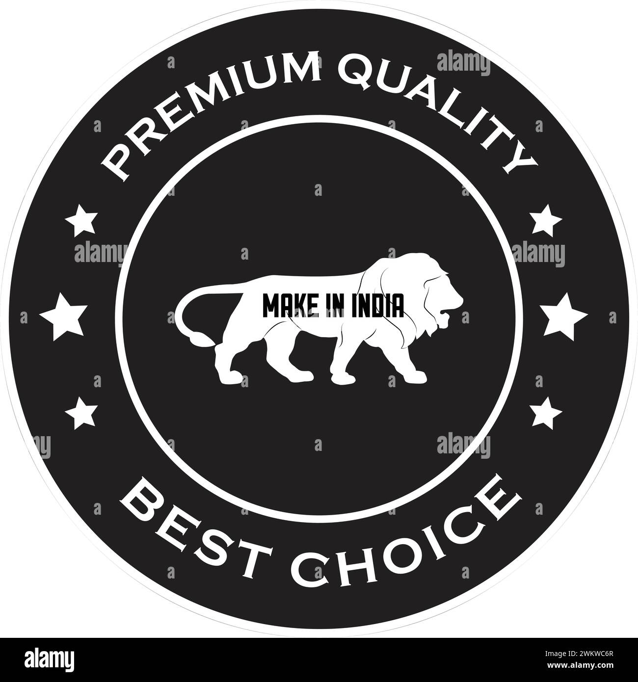 Badge noir et blanc de qualité supérieure avec Make in India , Make in India, Premium Quality, Make in India lion symbol Illustration de Vecteur