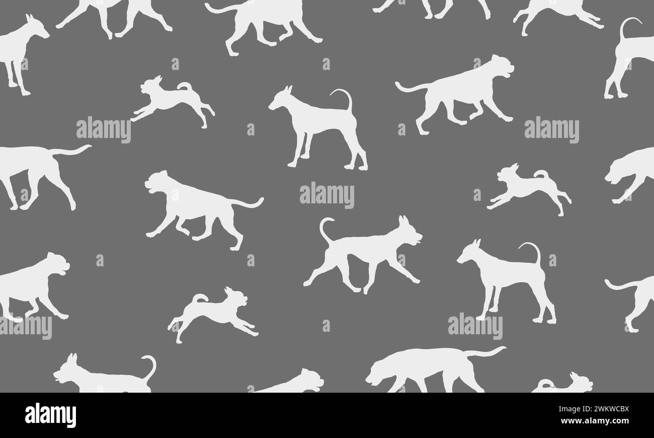 Silhouettes de chiens de différentes races dans différentes poses. Texture sans fin. Motif sans couture. Conception pour tissu, décor, papier peint, papier d'emballage, impression. V Illustration de Vecteur