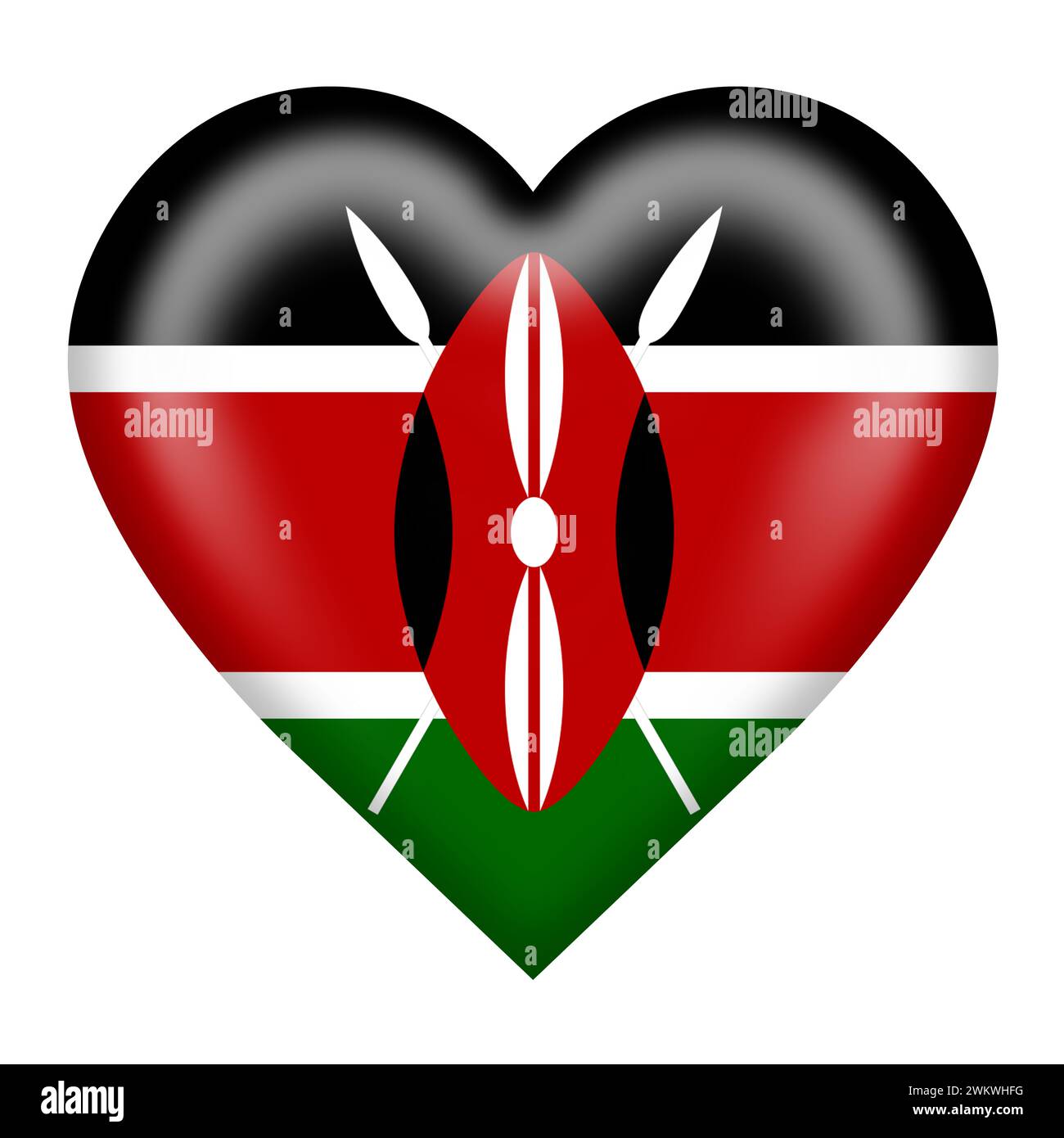 Bouton coeur drapeau Kenya avec chemin de détourage Banque D'Images