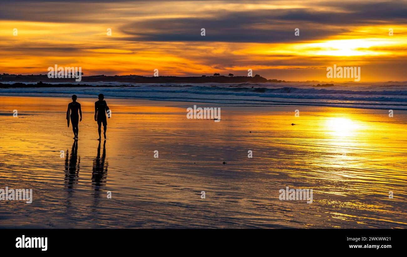 Surfeurs à la plage d'Asilomar/Spanish Bay Banque D'Images