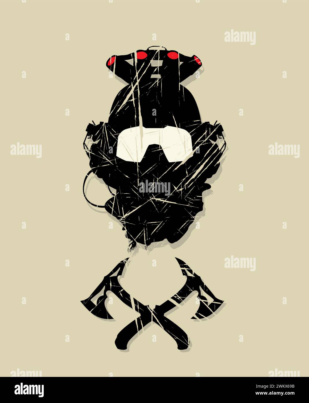 Casques de lunettes de vision nocturne de forces spéciales et symbole tomahawks tactiques, effet grunge vectoriel Illustration de Vecteur