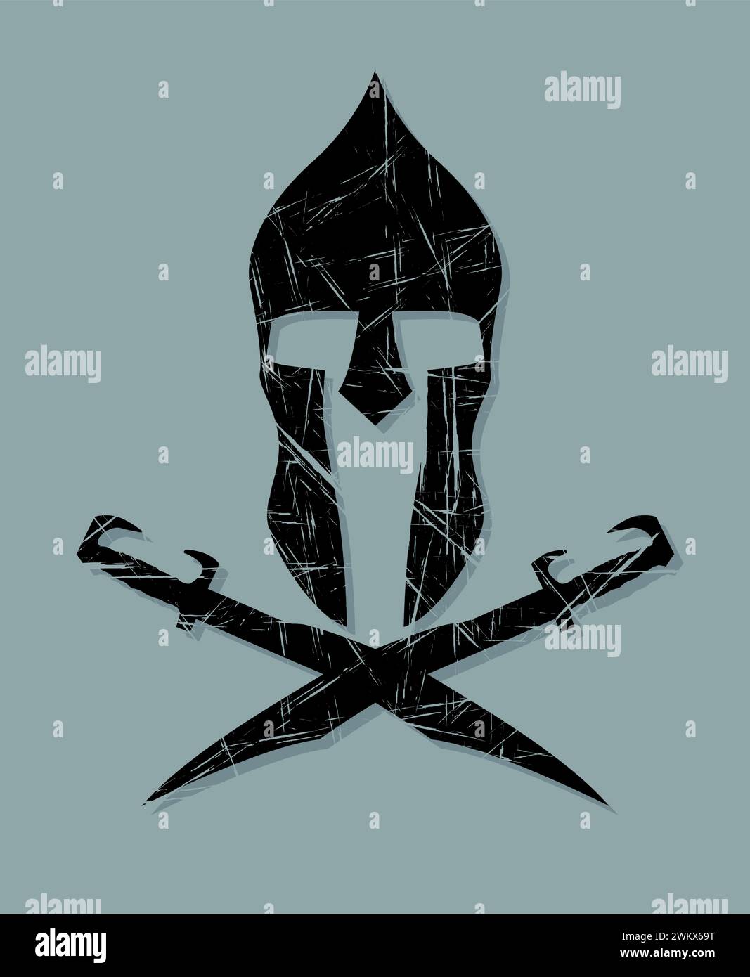 Symbole guerrier spartiate et épées, effet grunge vectoriel Illustration de Vecteur