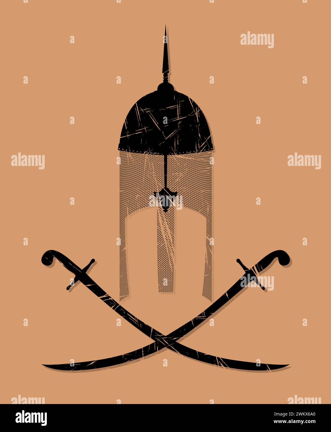 Barre de guerrier ottoman et épées, effet grunge vectoriel Illustration de Vecteur