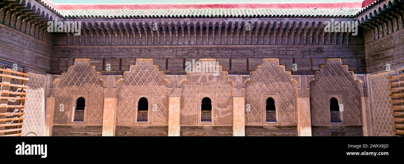 Façade de la mosquée Ben Youseff, Madrassa, Marrakech, Maroc Banque D'Images