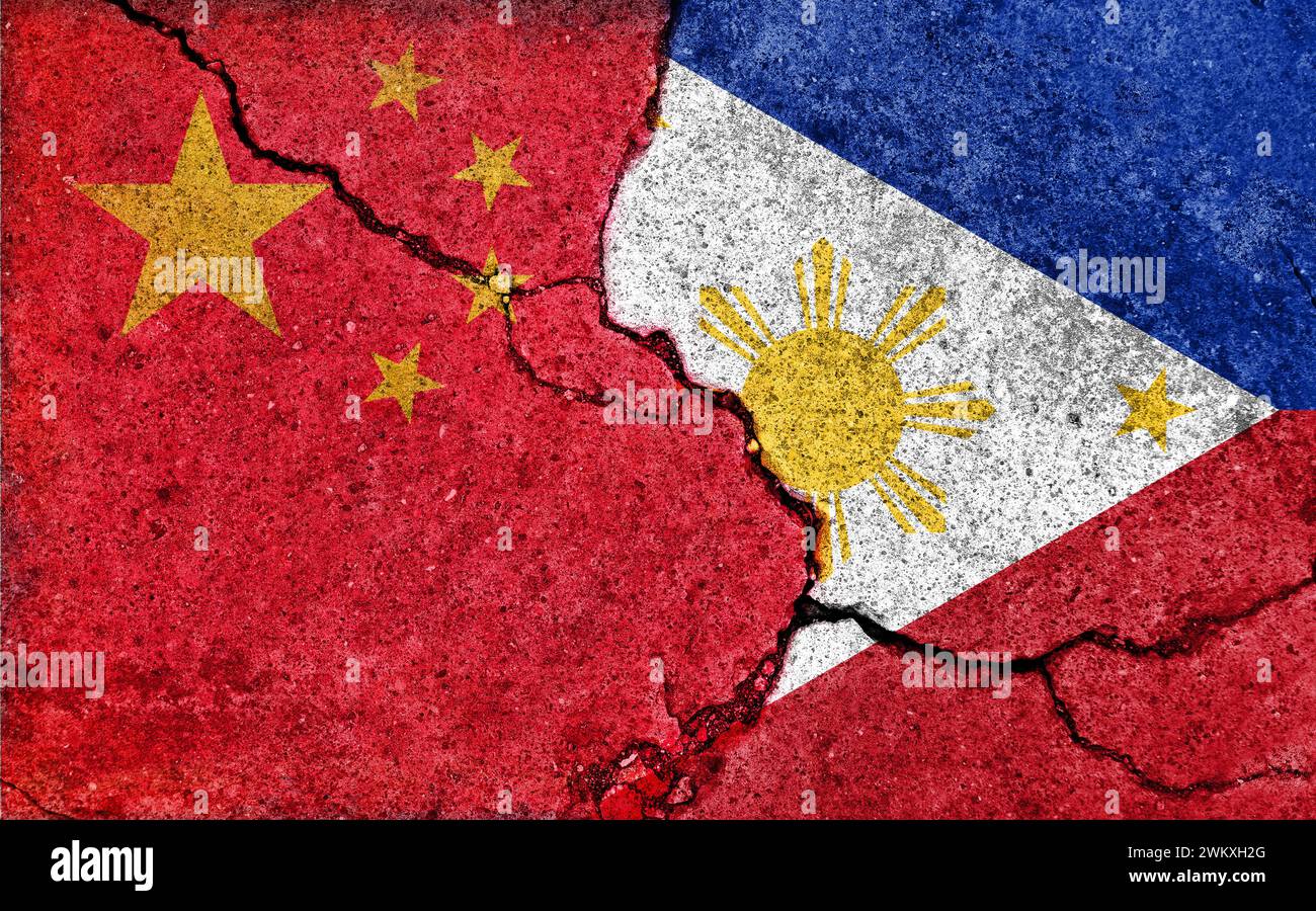 Conflit entre la Chine et les Philippines (fond de béton fissuré) Banque D'Images