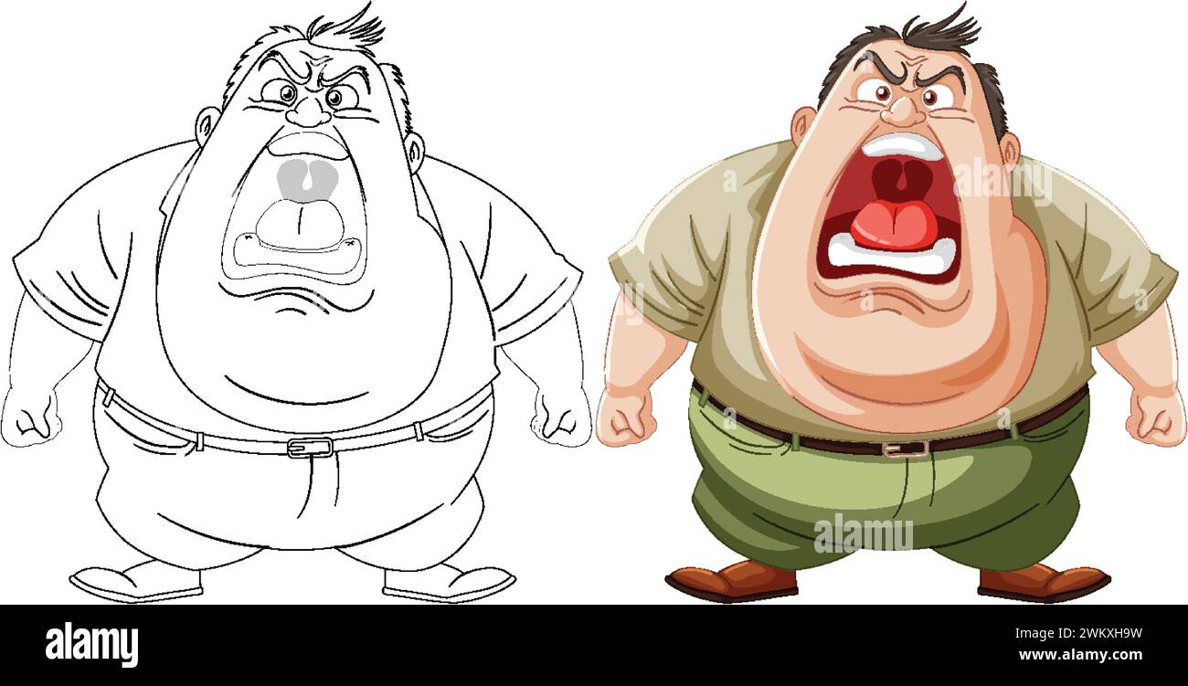 Deux personnages de dessins animés montrant la colère et la gêne. Illustration de Vecteur