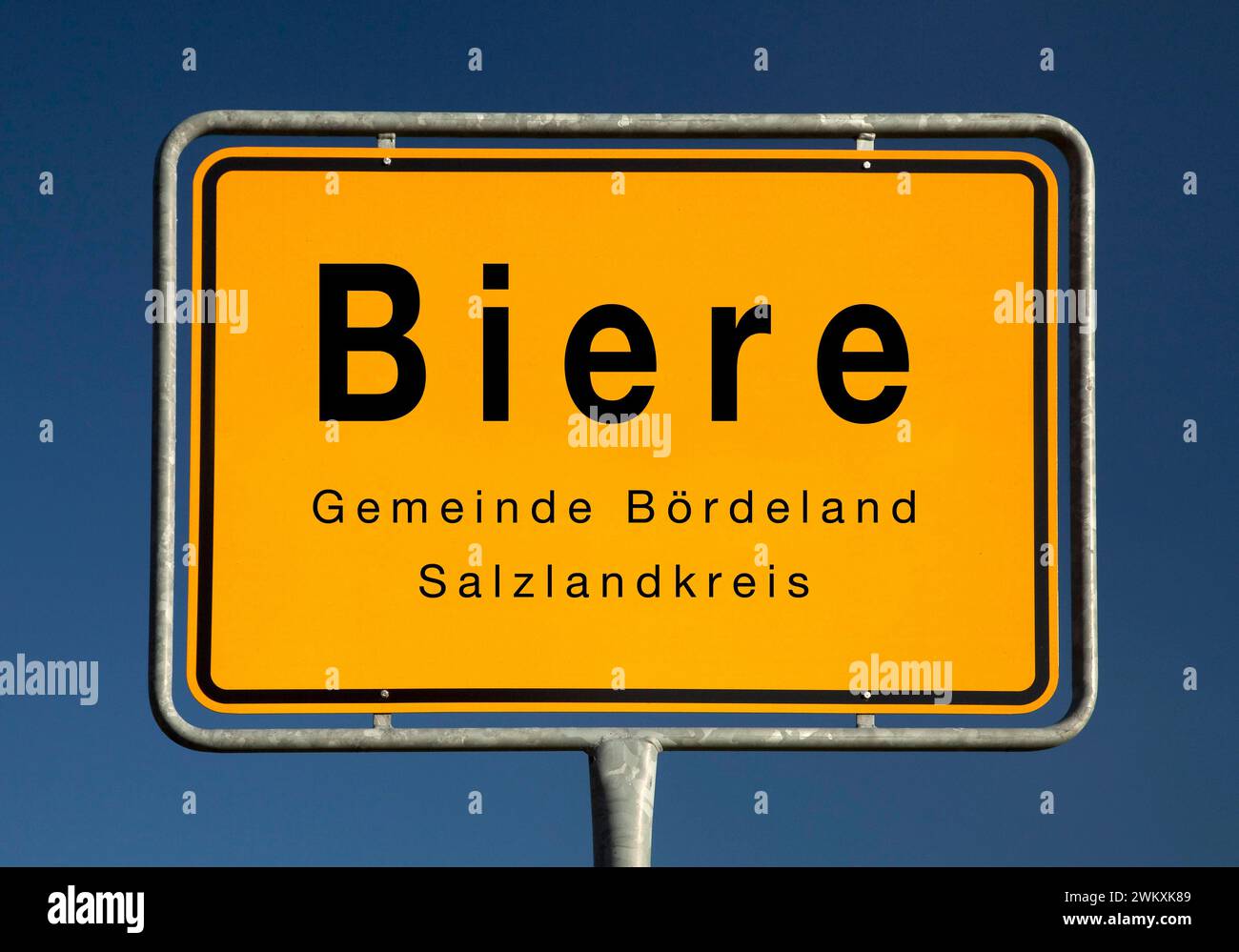 Signe de lieu biere, district de la commune Bördeland, Salzlandkreis, Saxe-Anhalt, Allemagne, Europe Banque D'Images