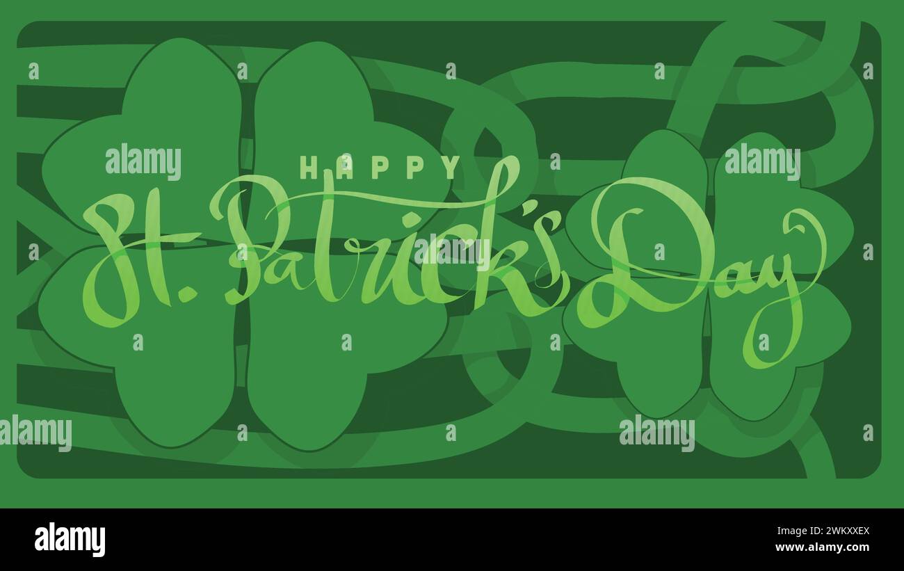 lettrage à la main st patricks day avec illustration vectorielle de racine de noeud cletique abstrait vert Illustration de Vecteur