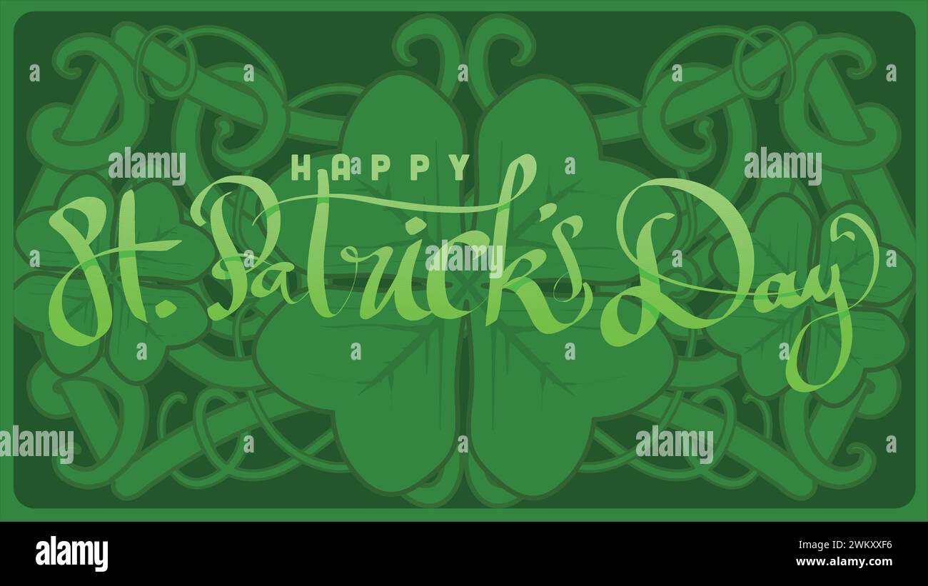 lettrage à la main st patricks day avec illustration vectorielle de racine de noeud cletique abstrait vert Illustration de Vecteur