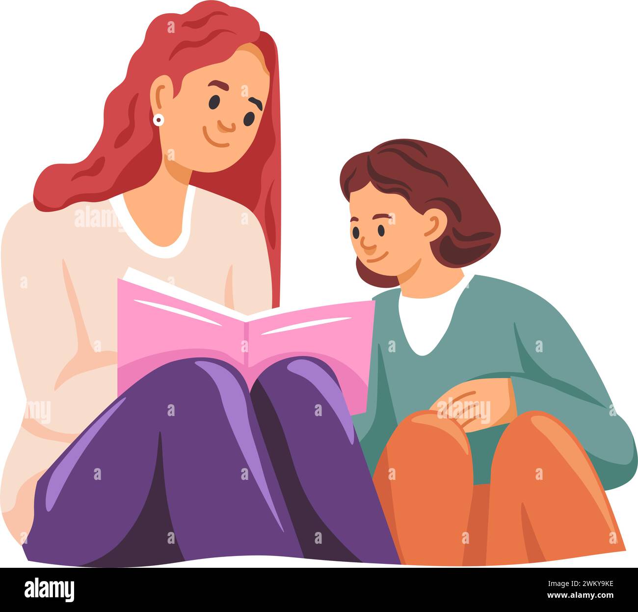 La mère et la fille s'assoient Illustration de Vecteur