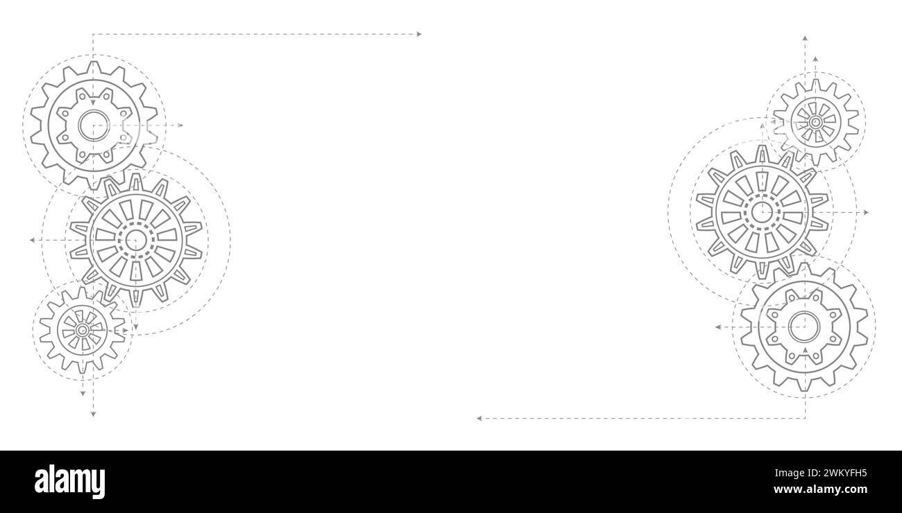 Dessin technique des engrenages .mécanisme rotatif des pièces rondes .technologie de machine. Illustration vectorielle. Illustration de Vecteur