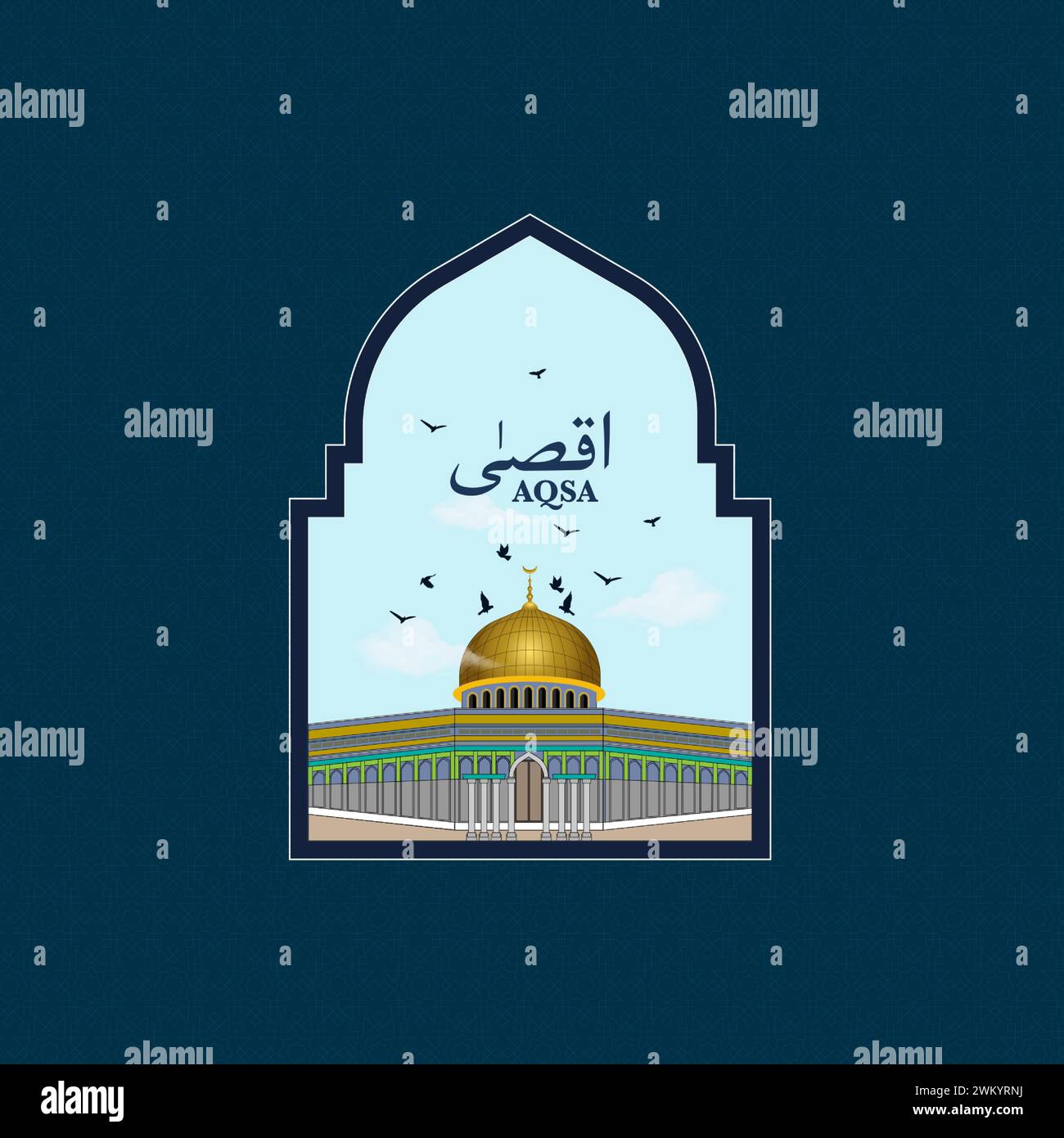 Mosquée Al-Aqsa en illustration vectorielle. Mosquée Al-Aqsa également connue sous le nom de mosquée Qibli ou chapelle Qibli. Illustration de Vecteur