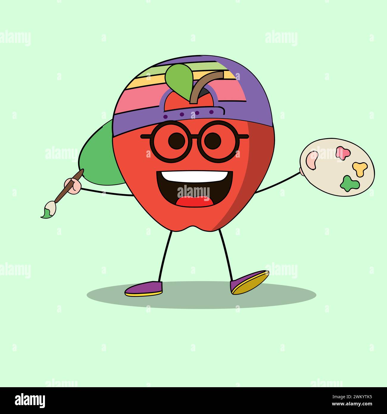 Illustration d'art Doodle Kawaii fruits symbole personnage Apple Mascot activité de peinture Illustration de Vecteur