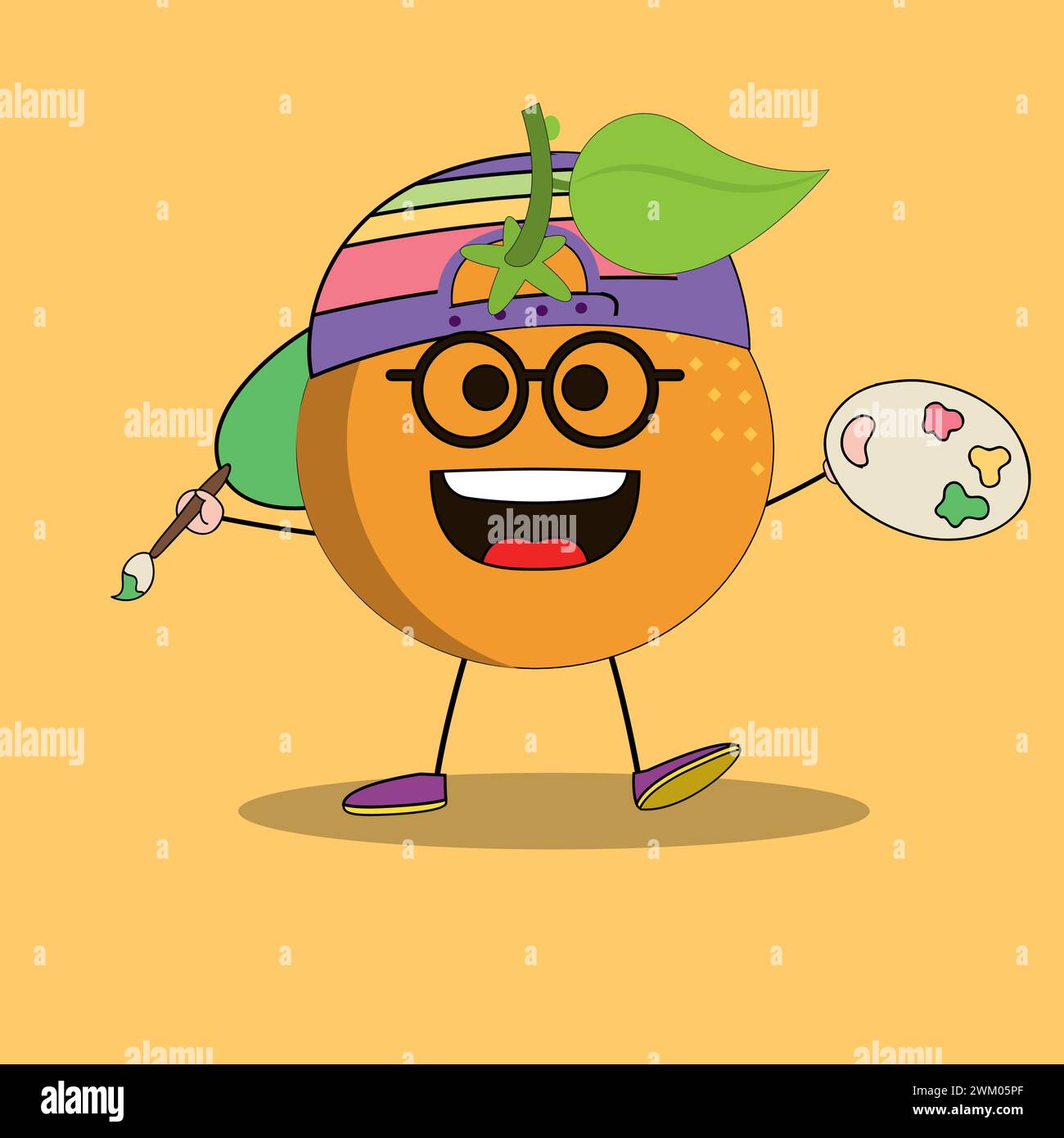 Illustration d'art Doodle Kawaii fruits symbole personnage Orange Mascot activité de peinture Illustration de Vecteur