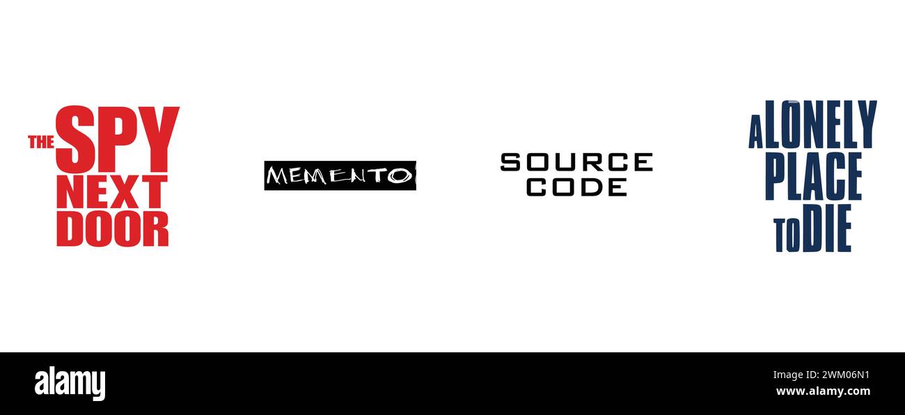 Code source, Memento, A Lonely place to Die, The Spy Next Door. Collection du logo de la meilleure marque. Illustration de Vecteur