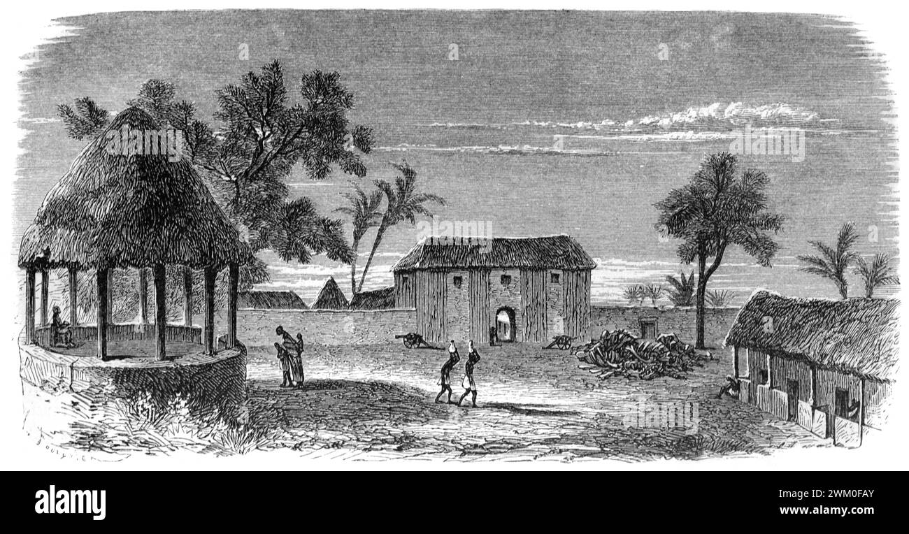 Palais royaux du roi Ghezo ou Gezo à Abomey du Royaume du Dahomey, aujourd'hui Bénin, Afrique de l'Ouest. Gravure vintage ou historique ou illustration 1863 Banque D'Images