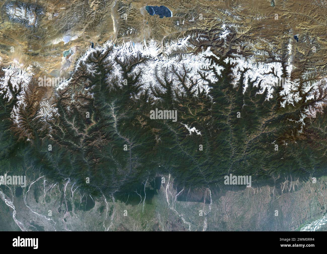 Image satellite couleur du Bhoutan et des pays voisins de l'Himalaya oriental. Banque D'Images