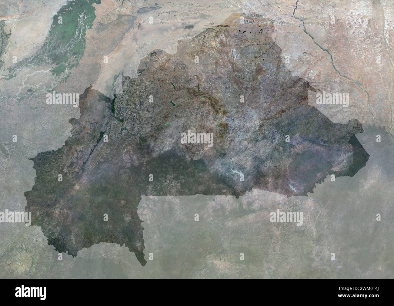 Image satellite couleur du Burkina Faso et des pays voisins, avec masque. Banque D'Images