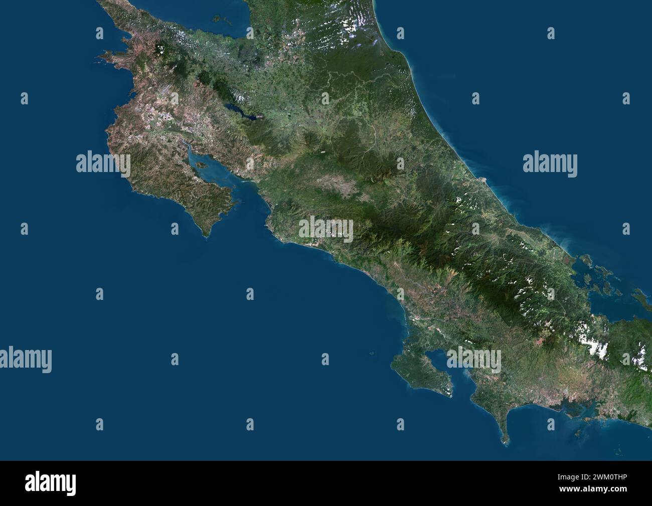 Image satellite couleur du Costa Rica et des pays voisins. Banque D'Images