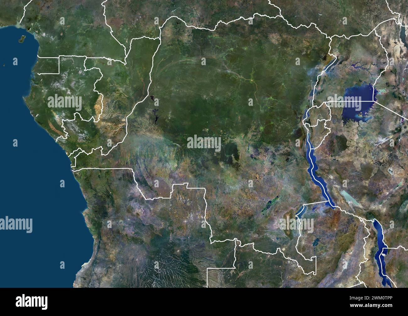 Image satellite couleur de la République démocratique du Congo et des pays voisins, dont le Gabon et la République du Congo. Banque D'Images