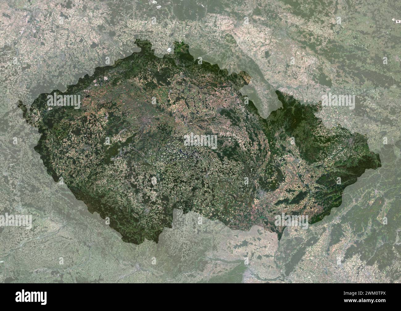 Image satellite couleur de la République tchèque, avec masque. Banque D'Images