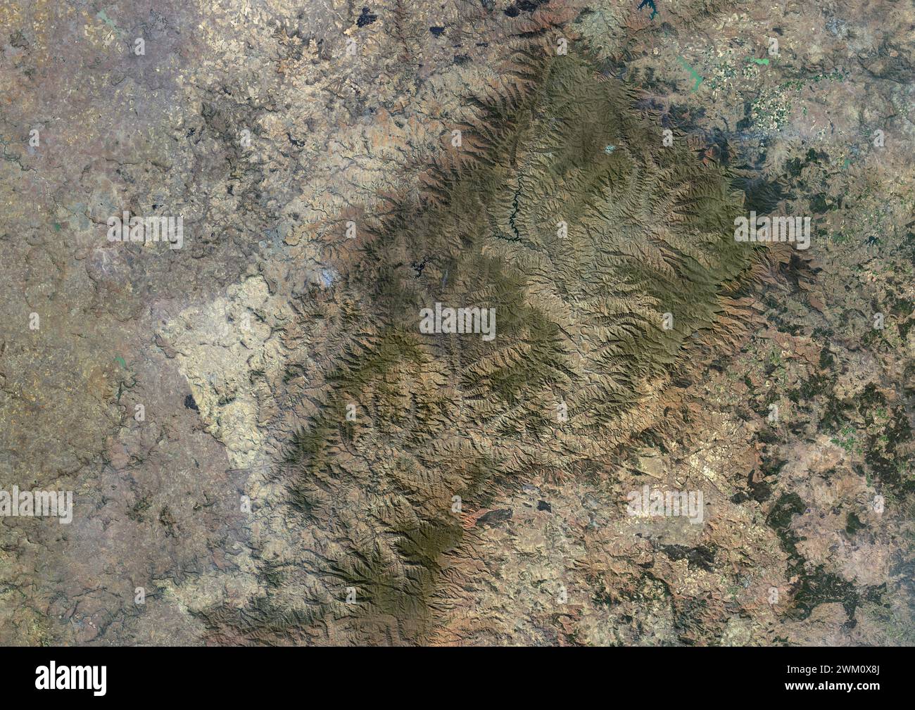 Image satellite couleur du Lesotho, un pays situé à la frontière de l'Afrique du Sud. Banque D'Images