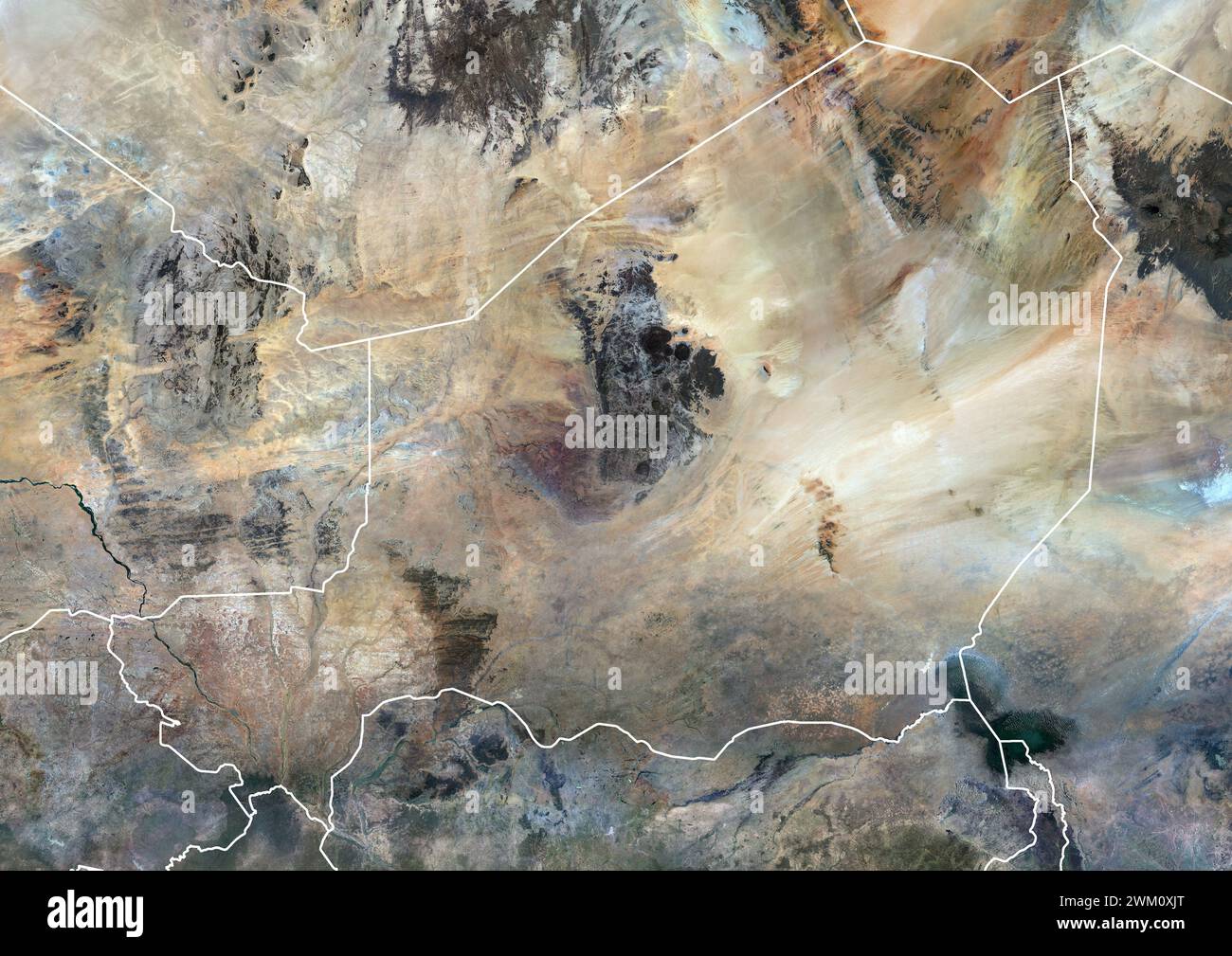 Image satellite couleur du Niger et des pays voisins. Banque D'Images