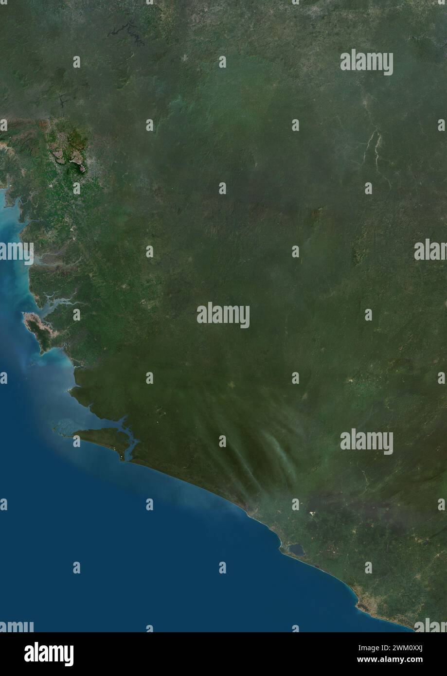 Image satellite couleur de la Sierra Leone et des pays voisins. Banque D'Images