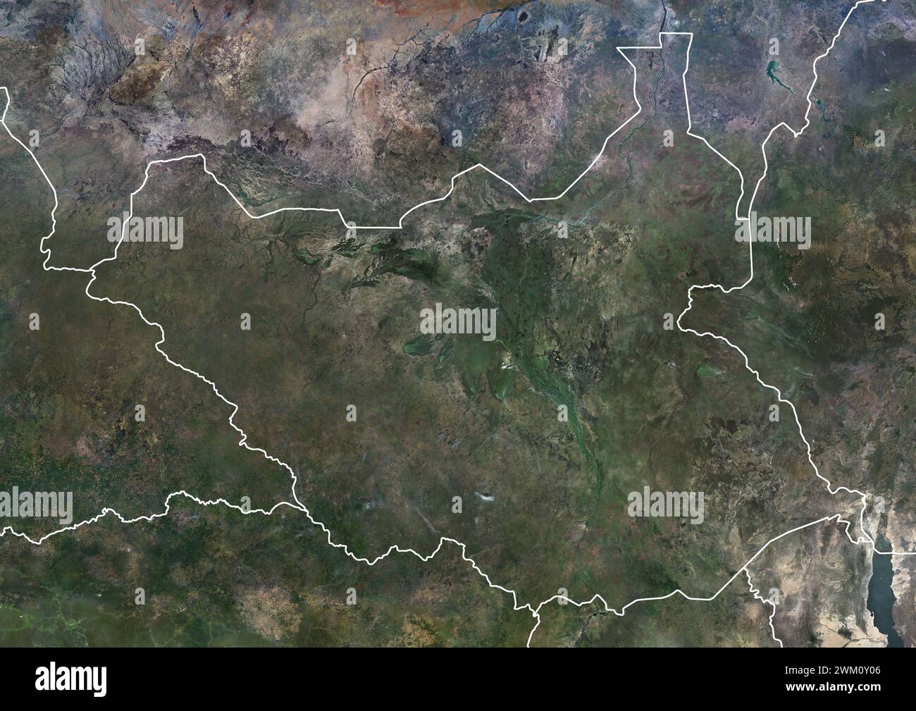 Image satellite couleur du Soudan du Sud et des pays voisins. Banque D'Images