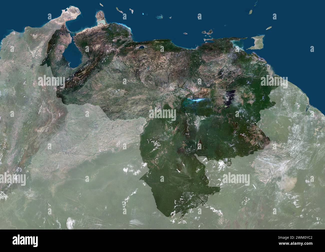 Image satellite couleur du Venezuela, avec masque. Banque D'Images