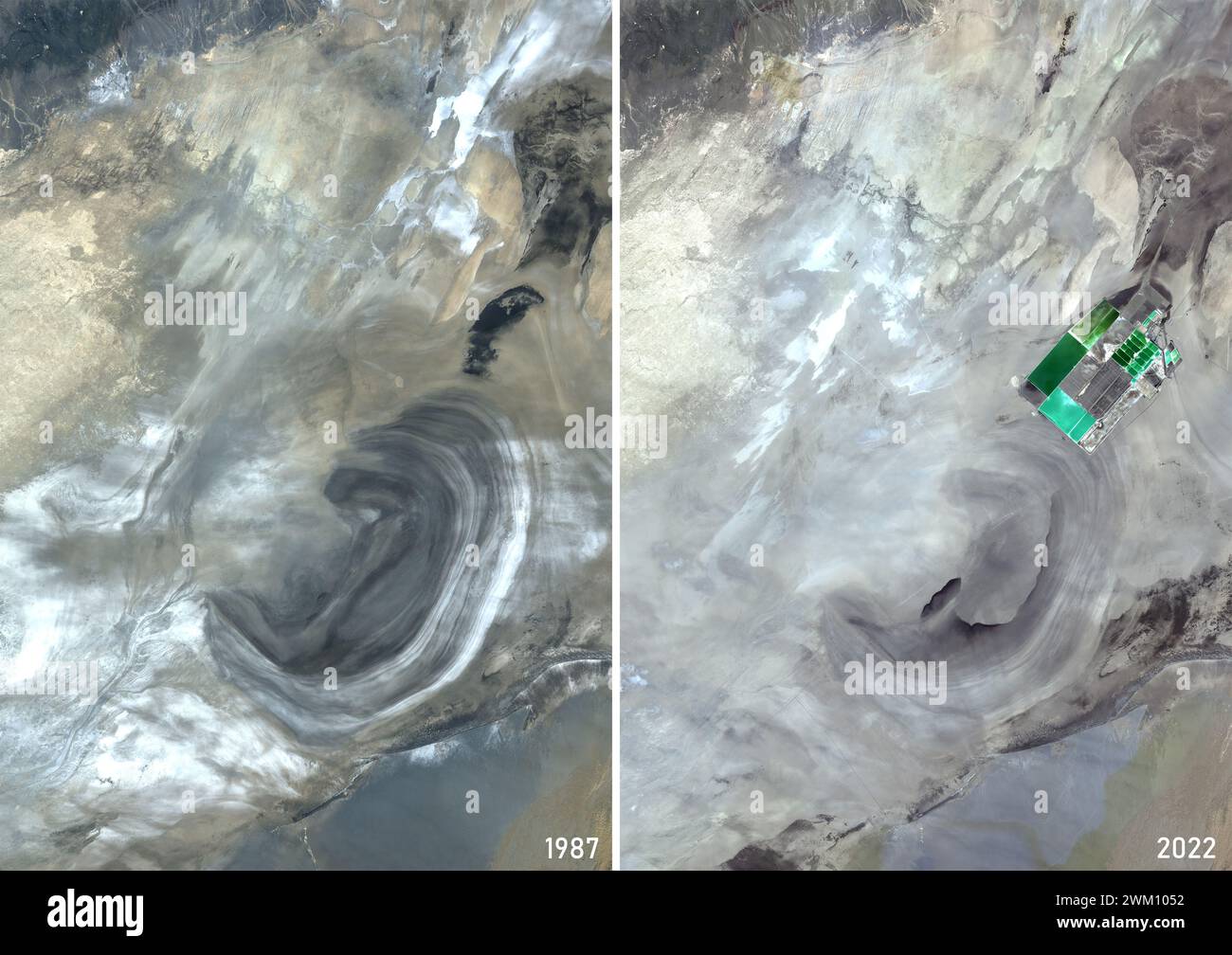 Image satellite couleur de LOB NOR en 1987 et 2020. Banque D'Images
